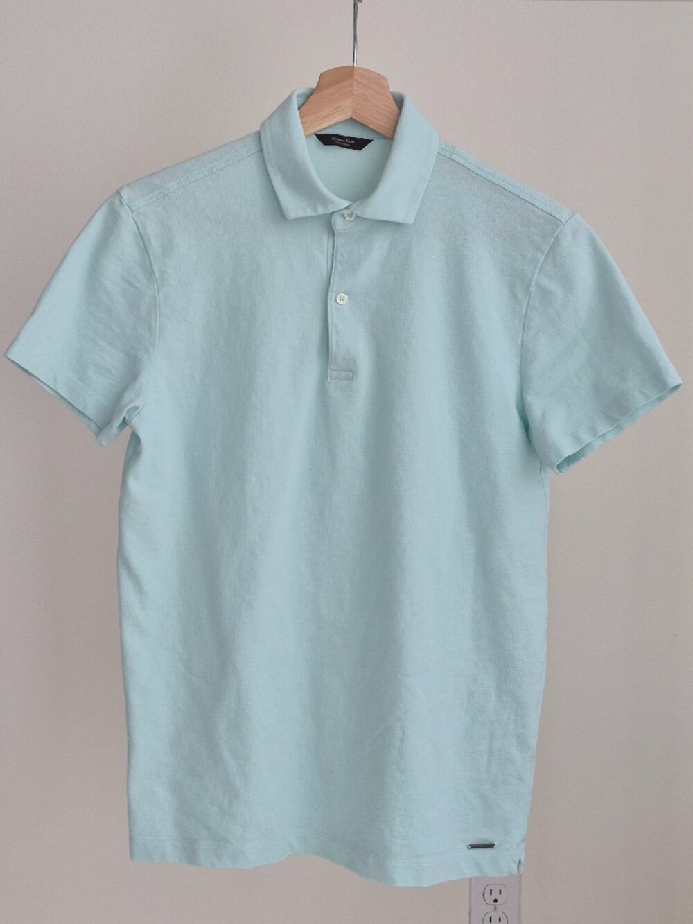 Massimo Dutti Men’s S Aqua Blue Pique Short Sleeve Polo Shirt Classic